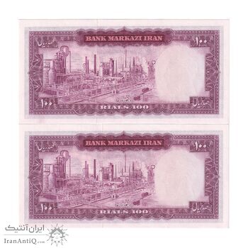 اسکناس 100 ریال (آموزگار - جهانشاهی) - جفت - UNC62 - محمد رضا شاه