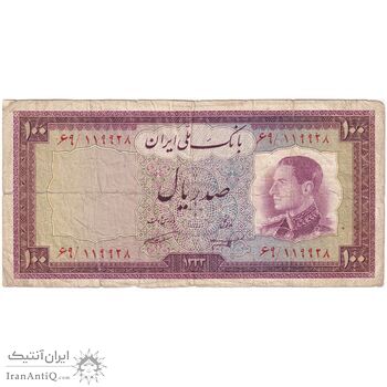 اسکناس 100 ریال 1333 - تک - VF20 - محمد رضا شاه