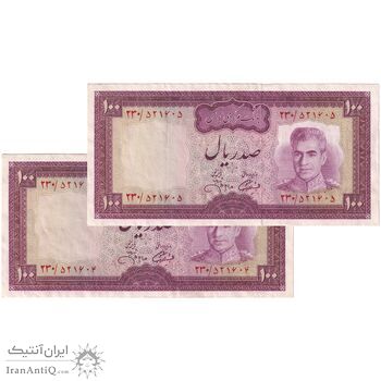 اسکناس 100 ریال (آموزگار - جهانشاهی) - جفت - AU50 - محمد رضا شاه