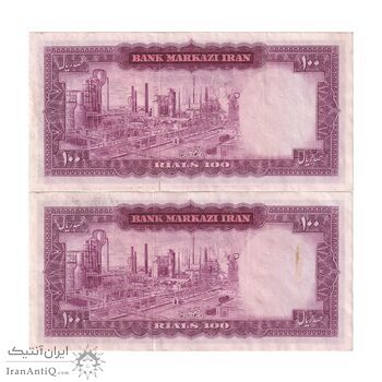اسکناس 100 ریال (آموزگار - جهانشاهی) - جفت - AU50 - محمد رضا شاه