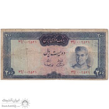اسکناس 200 ریال (آموزگار - سمیعی) نوشته قرمز - تک - F15 - محمد رضا شاه