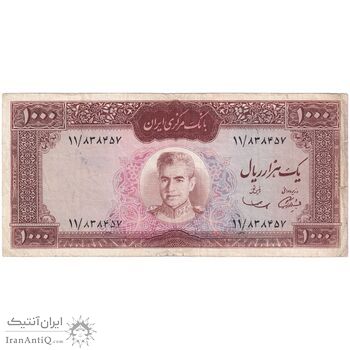 اسکناس 1000 ریال (آموزگار - سمیعی) نوشته قرمز - تک - VF35 - محمد رضا شاه