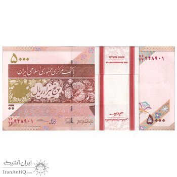 بسته اسکناس 5000 ریال امام (طیب نیا - سیف) - نوار آرم بانک مرکزی - شماره دوقلو - UNC - جمهوری اسلامی