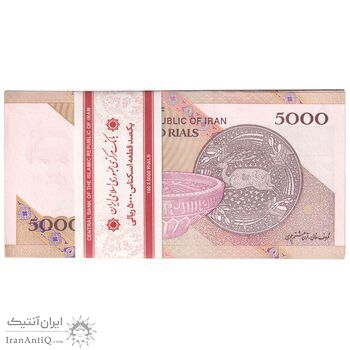 بسته اسکناس 5000 ریال امام (طیب نیا - سیف) - نوار آرم بانک مرکزی - شماره دوقلو - UNC - جمهوری اسلامی