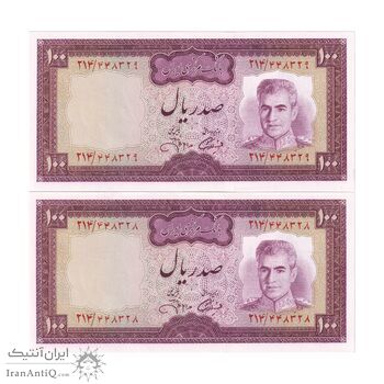 اسکناس 100 ریال (آموزگار - جهانشاهی) - جفت - UNC62 - محمد رضا شاه