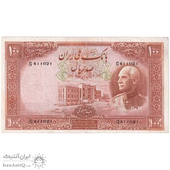 اسکناس 100 ریال پشت فارسی - شماره لاتین - تک - VF35 - رضا شاه