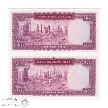 اسکناس 100 ریال 1342 - جفت - AU58 - محمد رضا شاه