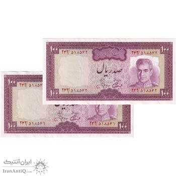 اسکناس 100 ریال (آموزگار - جهانشاهی) - جفت - AU55 - محمد رضا شاه
