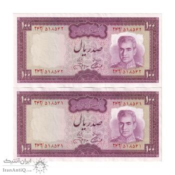 اسکناس 100 ریال (آموزگار - جهانشاهی) - جفت - AU55 - محمد رضا شاه