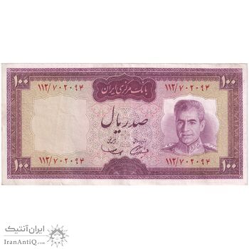 اسکناس 100 ریال (آموزگار - سمیعی) نوشته قرمز - تک - EF45 - محمد رضا شاه