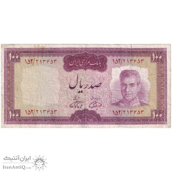اسکناس 100 ریال (آموزگار - فرمان فرماییان) نوشته قرمز - تک - VF30 - محمد رضا شاه