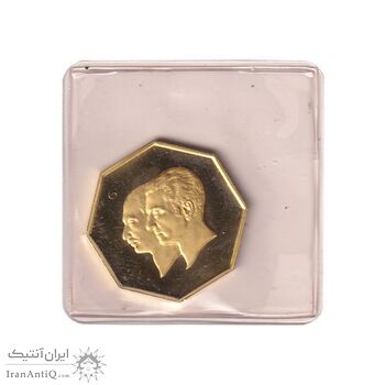 مدال طلا 5 گرمی بانک ملی - هشت ضلعی با پلمپ - PF68 - محمد رضا شاه