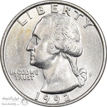 سکه کوارتر دلار 1992P واشنگتن - AU58 - آمریکا