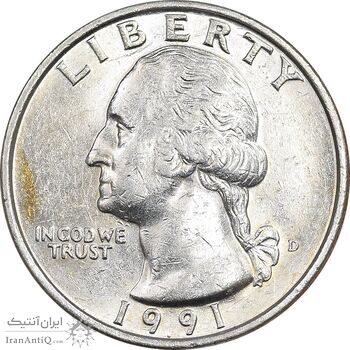 سکه کوارتر دلار 1991D واشنگتن - AU58 - آمریکا