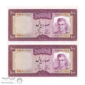 اسکناس 100 ریال (آموزگار - جهانشاهی) - جفت - UNC63 - محمد رضا شاه