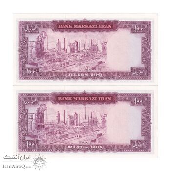 اسکناس 100 ریال (آموزگار - جهانشاهی) - جفت - UNC63 - محمد رضا شاه