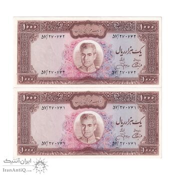اسکناس 1000 ریال (آموزگار - جهانشاهی) - جفت - AU58 - محمد رضا شاه