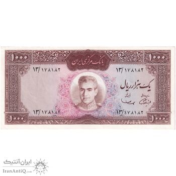 اسکناس 1000 ریال (آموزگار - سمیعی) نوشته قرمز - تک - AU53 - محمد رضا شاه