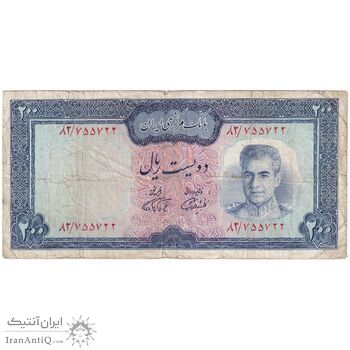 اسکناس 200 ریال (آموزگار - فرمان فرماییان) نوشته سیاه - تک - VF20 - محمد رضا شاه