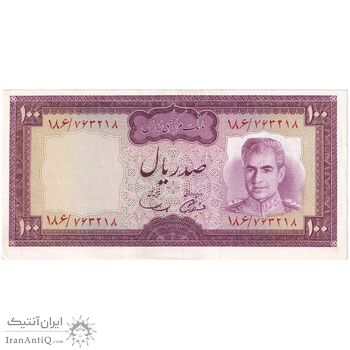 اسکناس 100 ریال (آموزگار - سمیعی) نوشته سیاه - ارور کادر - تک - AU50 - محمد رضا شاه