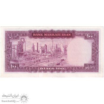 اسکناس 100 ریال (آموزگار - سمیعی) نوشته سیاه - ارور کادر - تک - AU50 - محمد رضا شاه