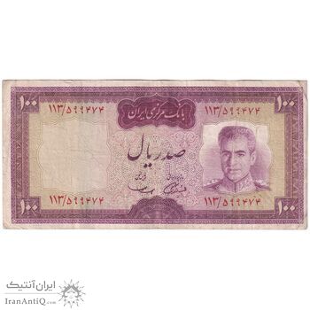 اسکناس 100 ریال (آموزگار - سمیعی) نوشته قرمز - تک - VF30 - محمد رضا شاه