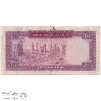 اسکناس 100 ریال (آموزگار - سمیعی) نوشته قرمز - تک - VF25 - محمد رضا شاه