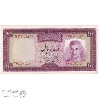 اسکناس 100 ریال (آموزگار - جهانشاهی) ارور کادر - تک - AU58 - محمد رضا شاه