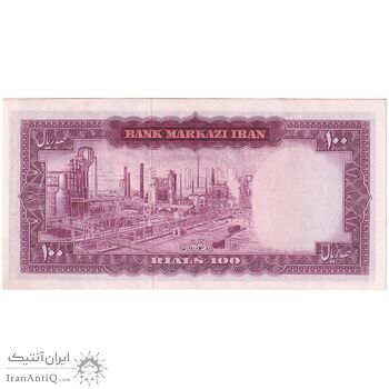 اسکناس 100 ریال (آموزگار - جهانشاهی) ارور کادر - تک - AU58 - محمد رضا شاه
