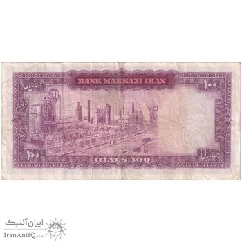 اسکناس 100 ریال (آموزگار - فرمان فرماییان) نوشته قرمز - تک - VF35 - محمد رضا شاه