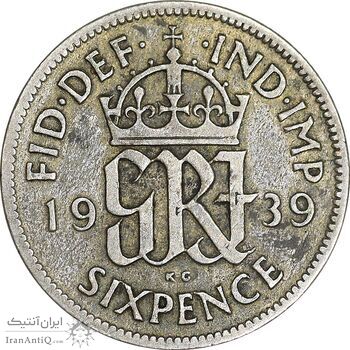 سکه 6 پنس 1939 جرج ششم - VF35 - انگلستان