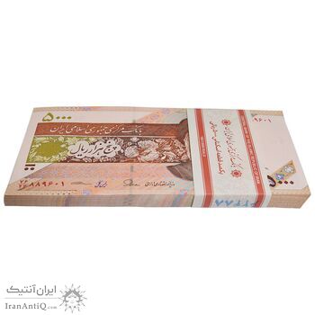 بسته اسکناس 5000 ریال امام (طیب نیا - سیف) - نوار آرم بانک مرکزی - UNC - جمهوری اسلامی