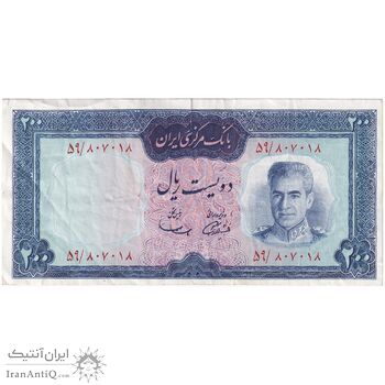 اسکناس 200 ریال (آموزگار - سمیعی) نوشته قرمز - تک - VF35 - محمد رضا شاه