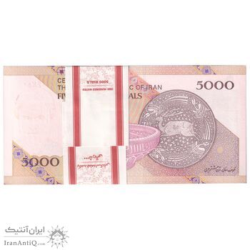 بسته اسکناس 5000 ریال امام (طیب نیا - سیف) - نوار آرم بانک مرکزی - کسر یکسان - شماره قرینه - UNC - جمهوری اسلامی