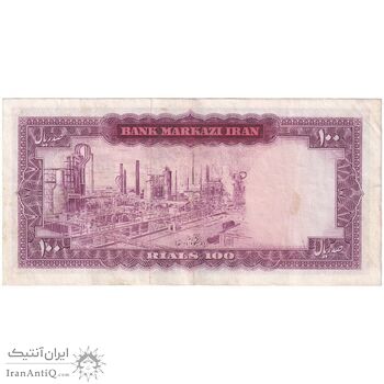 اسکناس 100 ریال (آموزگار - سمیعی) نوشته سیاه - تک - VF35 - محمد رضا شاه