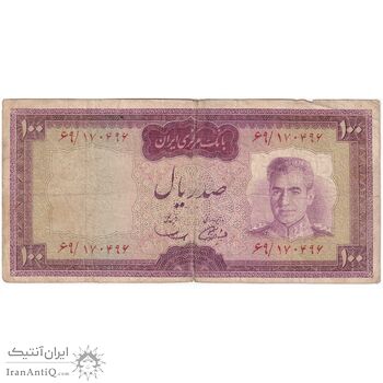 اسکناس 100 ریال (آموزگار - سمیعی) نوشته قرمز - تک - F12 - محمد رضا شاه