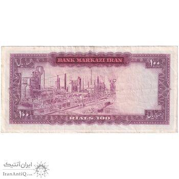 اسکناس 100 ریال (آموزگار - سمیعی) نوشته قرمز - تک - VF35 - محمد رضا شاه