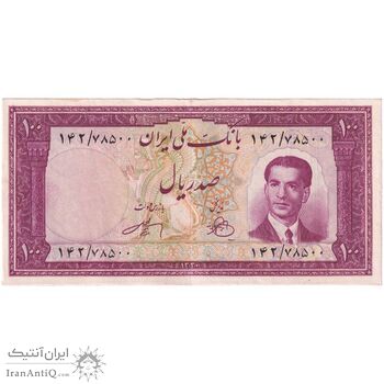 اسکناس 100 ریال کراواتی 1330 - تک - AU50 - محمد رضا شاه
