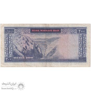 اسکناس 200 ریال (آموزگار - سمیعی) نوشته سیاه - تک - VF30 - محمد رضا شاه