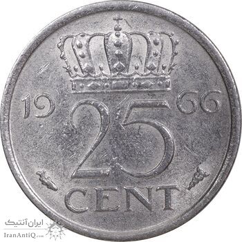 سکه 25 سنت 1966 یولیانا - AU58 - هلند