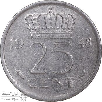 سکه 25 سنت 1948 ویلهلمینا - AU55 - هلند