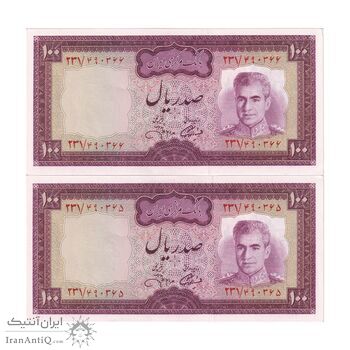 اسکناس 100 ریال (آموزگار - جهانشاهی) - جفت - UNC63 - محمد رضا شاه