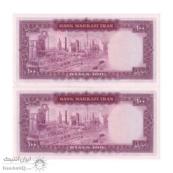 اسکناس 100 ریال (آموزگار - جهانشاهی) - جفت - UNC63 - محمد رضا شاه