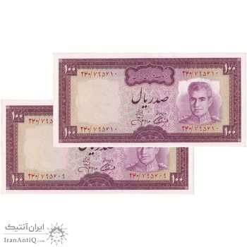 اسکناس 100 ریال (آموزگار - جهانشاهی) - جفت - UNC63 - محمد رضا شاه