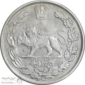 سکه 5000 دینار 1335 تصویری - ارور نقطه اضافه پشت سکه - VF35 - احمد شاه