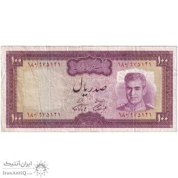 اسکناس 100 ریال (آموزگار - فرمان فرماییان) نوشته سیاه - تک - VF30 - محمد رضا شاه
