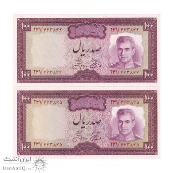 اسکناس 100 ریال (آموزگار - جهانشاهی) - جفت - UNC64 - محمد رضا شاه
