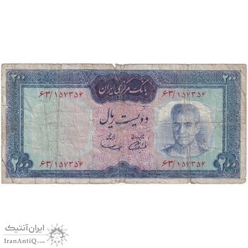 اسکناس 200 ریال (آموزگار - سمیعی) نوشته قرمز - تک - VG - محمد رضا شاه