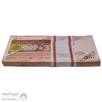 بسته اسکناس 5000 ریال امام (طیب نیا - سیف) - نوار 5000 ریال - شماره نیمه رند - UNC - جمهوری اسلامی