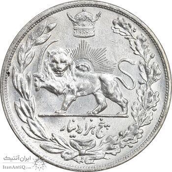 سکه 5000 دینار 1306 تصویری - ضرب هیتون - UNC - cleaned - رضا شاه